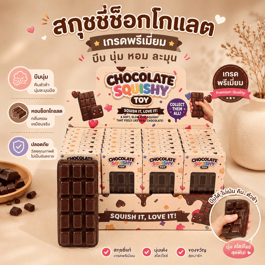 สกุชชี่ ช็อคโกแลต เกรดพรีเมียม จําลองฟื้นตัวช้า ส่งจากไทย พร้อมกล่อง