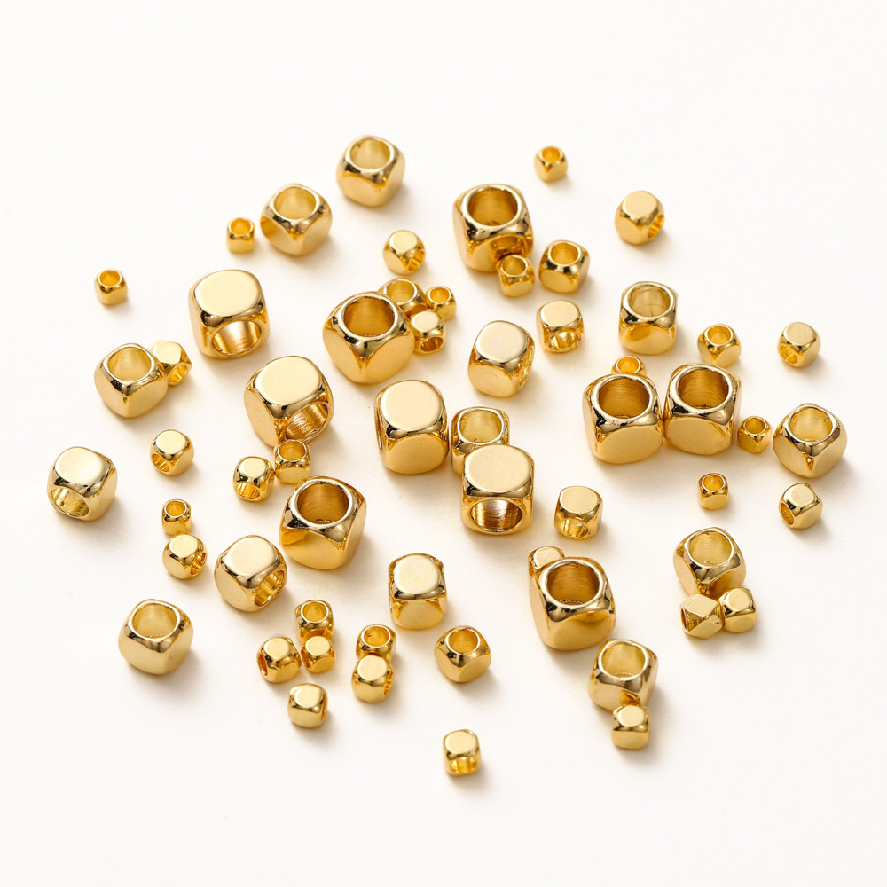 50ชิ้น ลูกปัดคั่น ทรงเหลี่ยมมุมมน 2-5มม ชุบทอง 18K ลูกปัดก้อนน้ำตาล DIY ทำสร้อยคอ สร้อยข้อมือ ไม่ลอกไม่ดำ สีทน