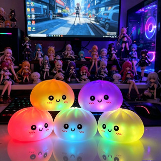 Colorful Glitter Dumpling Squishy Toy, Silver LED Light Baozi Stress Relief Fidget Toy with Cage
