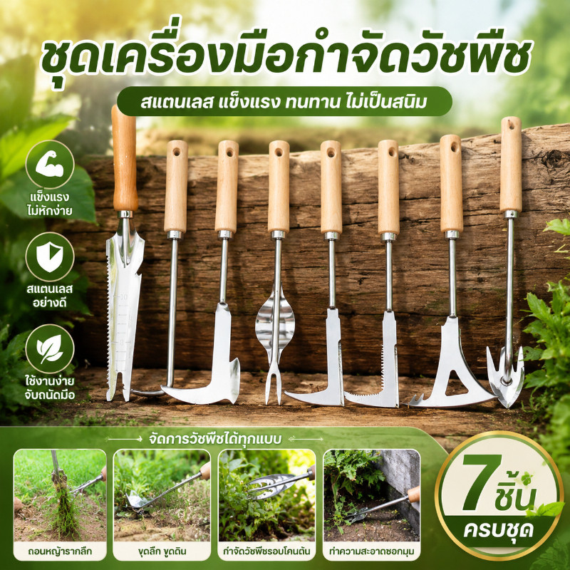 COD เครื่องมือถอนวัชพืชสแตนเลส ที่ขุดรากหญ้า กำจัดหญ้าในสวน พกพาง่าย แข็งแรง ใช้ปลูกต้นไม้ ทำสวนกลางแจ้ง