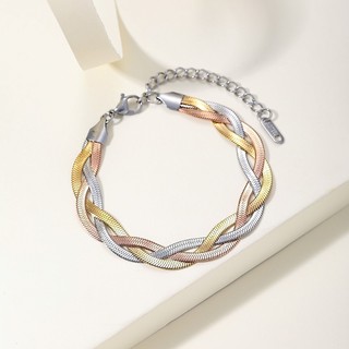 BLK Gelang Wanita Perhiasan Titanium Emas Gold  Anti Karat Kepang Mix Jewelry Premium Fashion Korea