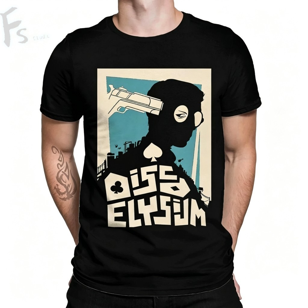 เสื้อยืดผู้ชาย เกม Disco Elysium ลายปืนไพ่ ผ้าโพลีเอสเตอร์ ระบายอากาศ ทรงสวย สไตล์วินเทจ อาร์ตๆ ไซส์ S-5XL พร้อมส่ง Fs