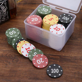 100 ชิ้น/กล่อง เหรียญนับแต้มพลาสติก สำหรับเกมกระดาน อุปกรณ์นับคะแนน สีสด พร้อมกล่องใส