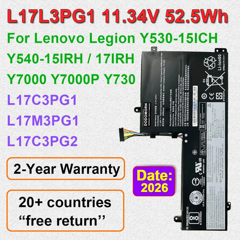 ใช้งานร่วมกับ L17L3PG1 L17M3PG1 L17C3PG1 แบตเตอรี่สําหรับ Lenovo Legion Y530-15ICH Y540-15IRH Y540-1