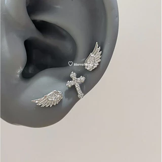 ต่างหูรูปปีกขนนก ดีไซน์ไม่ซ้ำใคร ต่างหูเจาะหู พร้อมส่ง