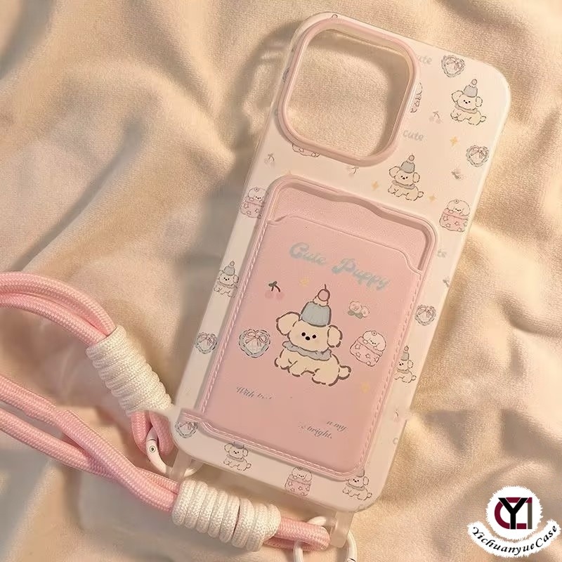 😍😍sweet puppy case for IPhone 11 17 16 15 13 12 14ProMax 15 16 8Plus XR XSMax 7Plus เคสโทรศัพท์สามารถใส่การ์ดได้ แฟชั่นพ