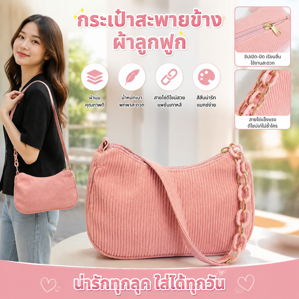 【มีสินค้าพร้อมส่ง】กระเป๋าหญิงน้ำหนักเบาวินเทจผ้ากำมะหยี่หลายสี สะพายไหล่สะดวกสำหรับทุกวัน