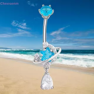 Cheesenm คริสตัลเงา Dangle Belly ปุ่มแหวนสแตนเลส Zircon Universe รูปแบบเครื่องประดับสําหรับ Beach Party สวมใส่ทุกวัน TH