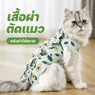 เสื้อหลังผ่าตัดแมว เสื้อกันเลียแมว ชุดแมวทำหมัน ป้องกันเลียแผล ระบายอากาศ ใส่สบาย ผ้านุ่ม