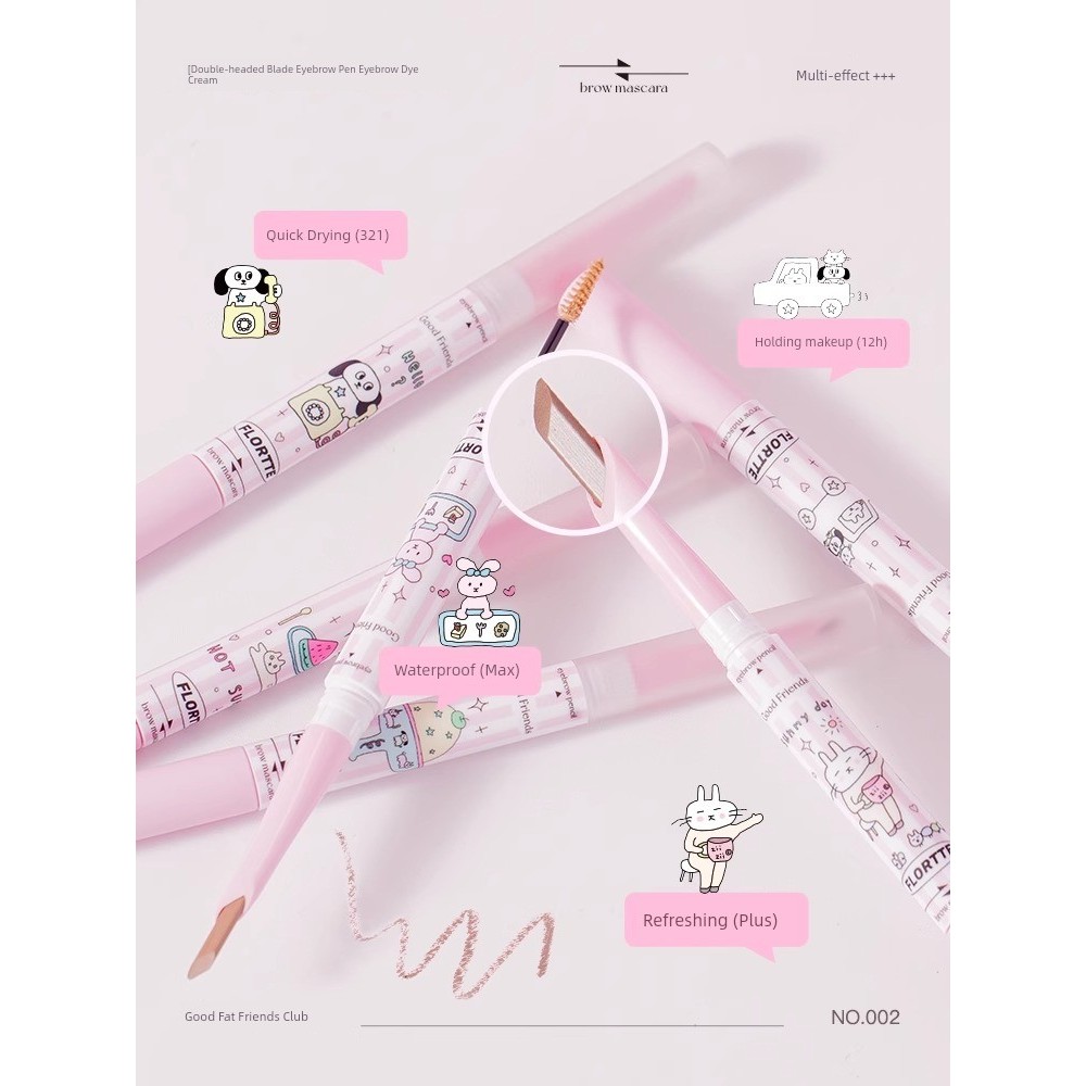 ย้อมคิ้ว ปัดคิ้ว Flortte Flortte Flortte Double-Headed Blade ดินสอเขียนคิ้วครีมย้อม 2 in 1 Fat Frien