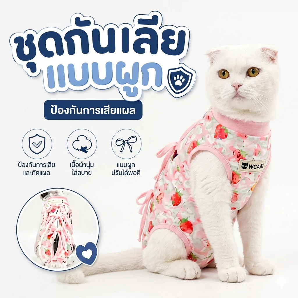 ชุดกันเลียแบบผูกหลัง เสื้อสำหรับสัตว์เลี้ยงหลังผ่าตัด / หลังทำหมัน