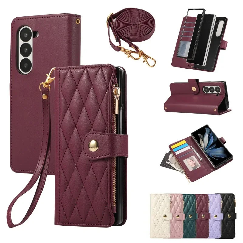 Crossbody ยาวสั้นสายรัดข้อมือกระเป๋าสตางค์หนังสําหรับ Samsung Galaxy Z พับ 8 Ultra 7 6 5 4 Fold8 Fold7 5G