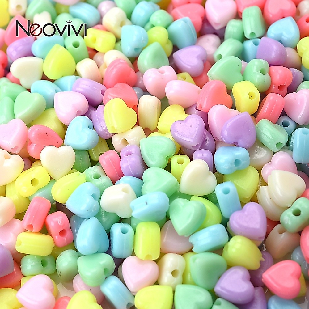 100pcs 6mm สีลูกกวาดรูปหัวใจลูกปัดอะครีลิคหลวม Spacer ลูกปัดสำหรับเครื่องประดับทำสร้อยข้อมือ DIY อุปกรณ์เสริม