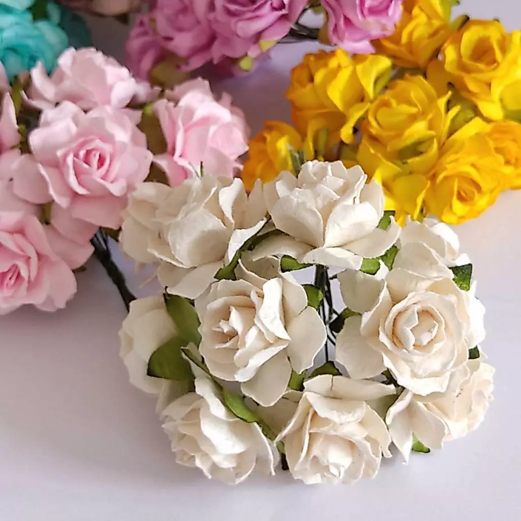[10 ดอก / กุหลาบ ] ดอกไม้ประดิษฐ์ ดอกไม้กระดาษสา 30-35 มม Artificial Rose Paper Flower 30-35 mm