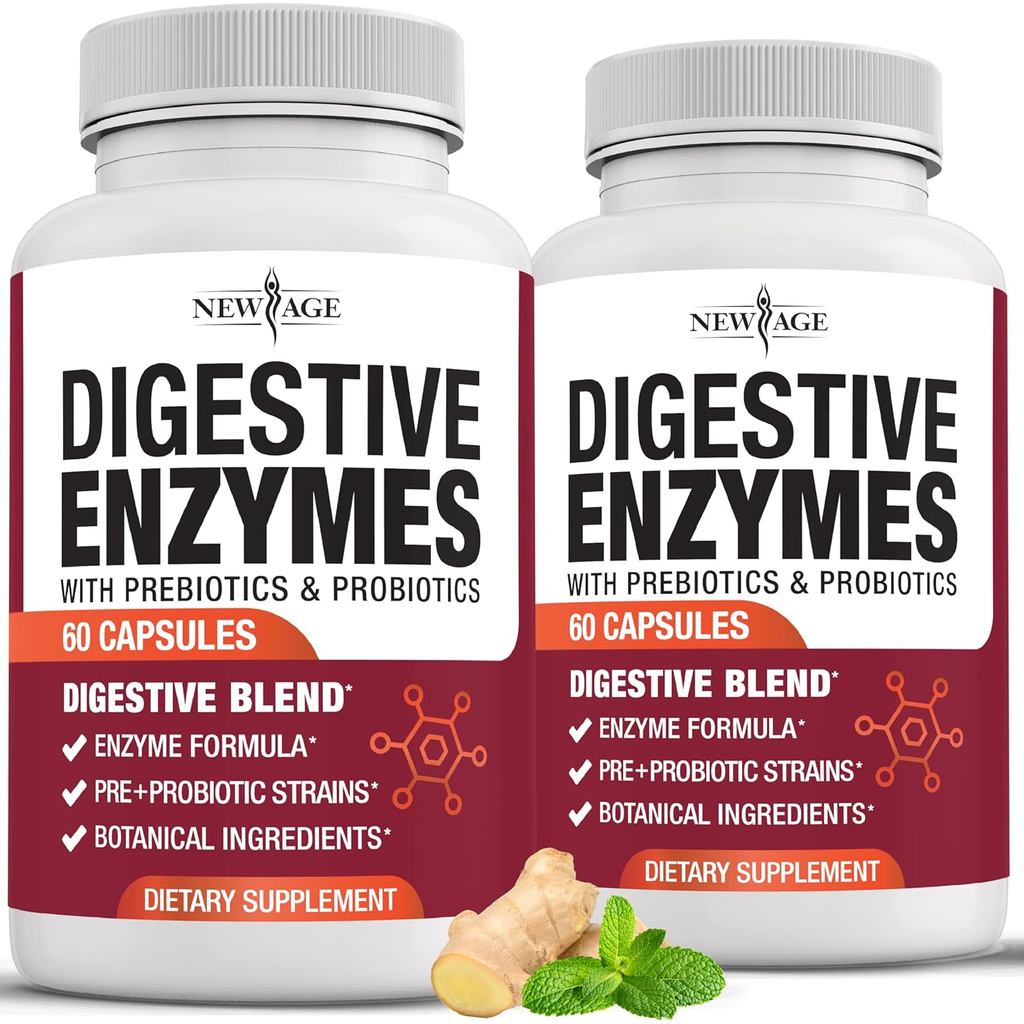 NEW AGE Digestive Enzymes for Gut Health - Probiotic Multi Enzymes with Prebiotics and Probiotics wi