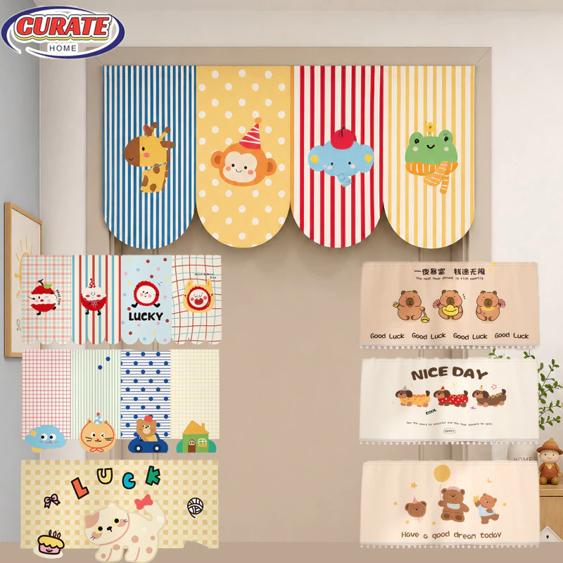 COD ม่านประตูสั้น 40x90CM รูปแบบการ์ตูน ตกแต่งบ้าน ไม่ต้องเจาะรู ติดตั้งง่าย ม่านประตูครึ่ง ผ้าม่านสั้น