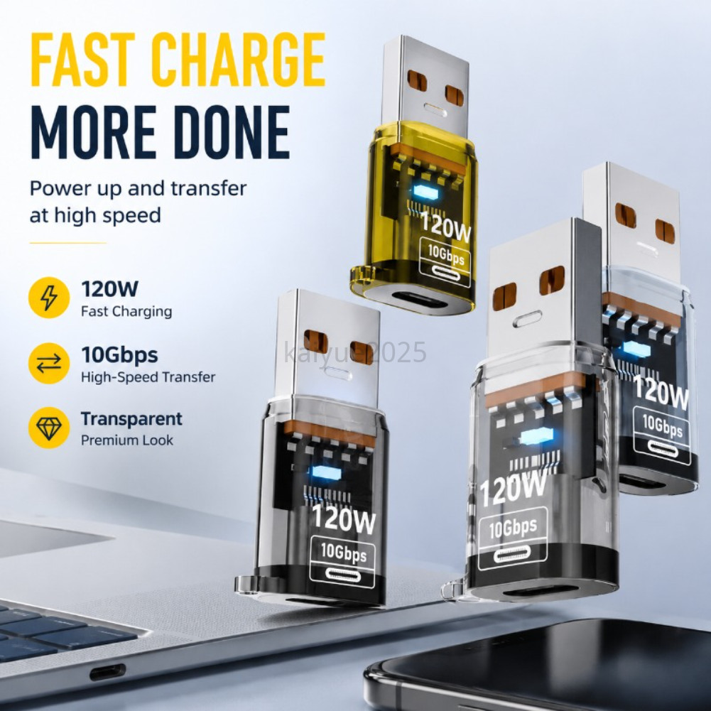 KAIYUE ประเภท C Adapte USB 3.2 OTG Fast Charging 120W 10GB ข้อมูลความเร็วสูง Audio Transfer สําหรับ PC แท็บเล็ตและสําหรับ Vivo V70