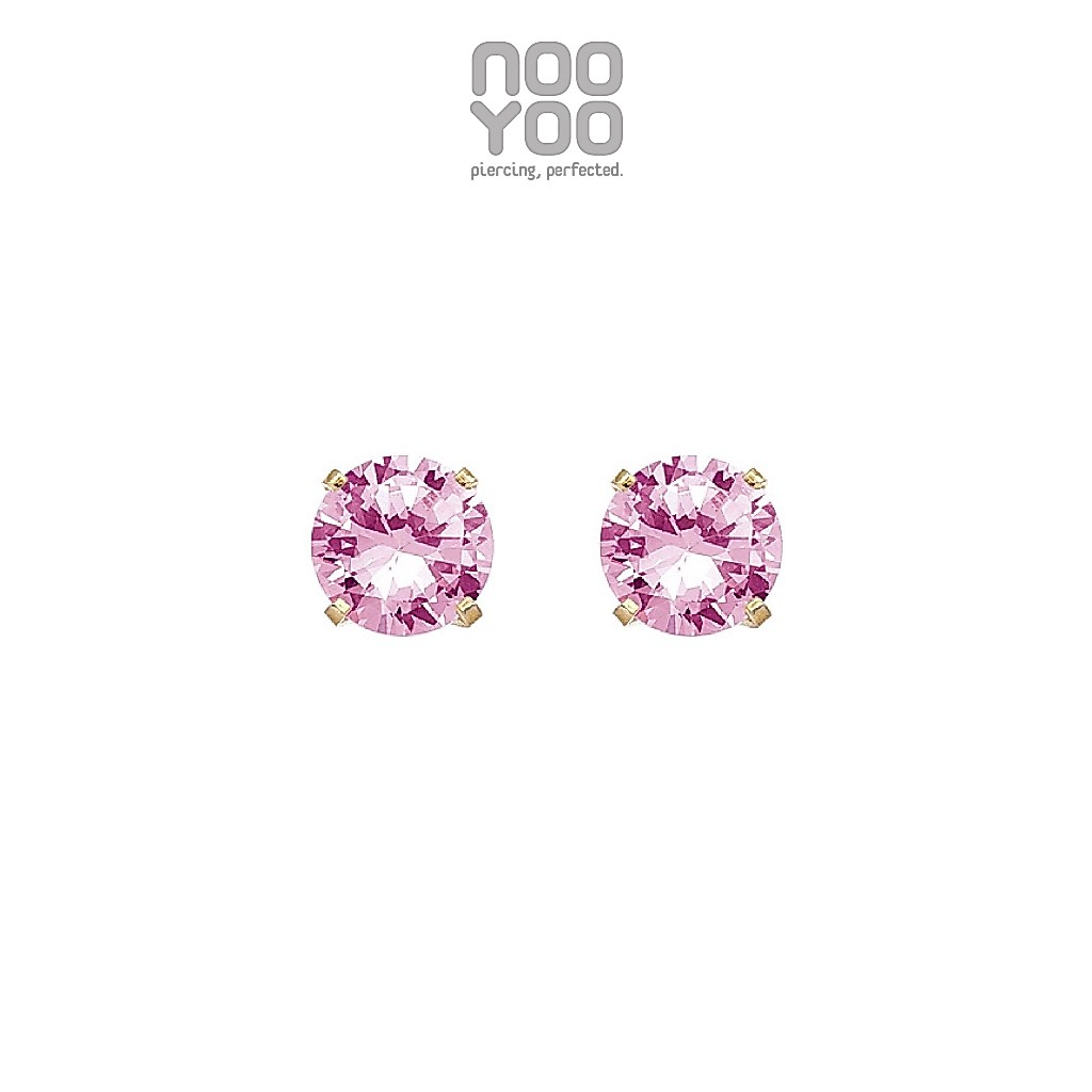 NooYoo ต่างหูสำหรับผิวแพ้ง่าย Cubic Zirconia  3/5 mm Pink Surgical Steel (ก้านสีเงิน/สีทอง)