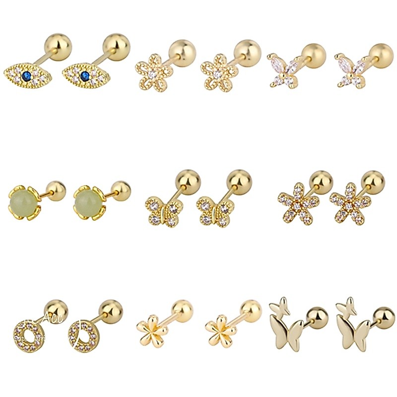 1 คู่ทองผีเสื้อ Earings สําหรับผู้หญิง Helix ต่างหู hypoallergenic ต่างหูสําหรับทารก Evil Eyes ต่างหูสตั๊ด Earings สําหรับเด็กอุปกรณ์เสริมชุดเครื่องประดับ