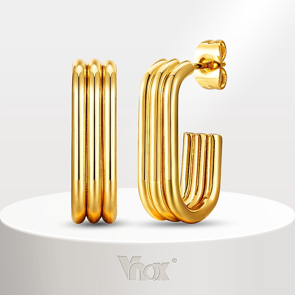 Vnox U-Shaped Line ต่างหูสําหรับสาว,18K Gold สแตนเลส Ins Luxury Dangle เครื่องประดับแฟชั่น