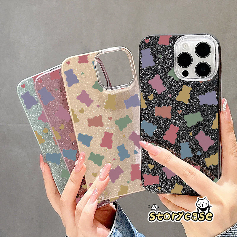 สำหรับ OPPO Reno 13 14F 15F 10 15 16F 16 14 11 12 13 4F 5 6 5F 7Z 8Z 11F 12F 13F เคสใหม่ผิวกลิตเตอร์ ลายหมีสีต่างๆ