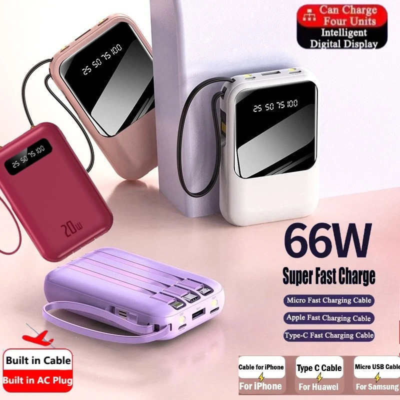ใหม่ 20000mAh Mini Power Bank 66W Super Fast Charging PD20W แบบพกพาภายนอกแบตเตอรี่ Power Bank สําหรั