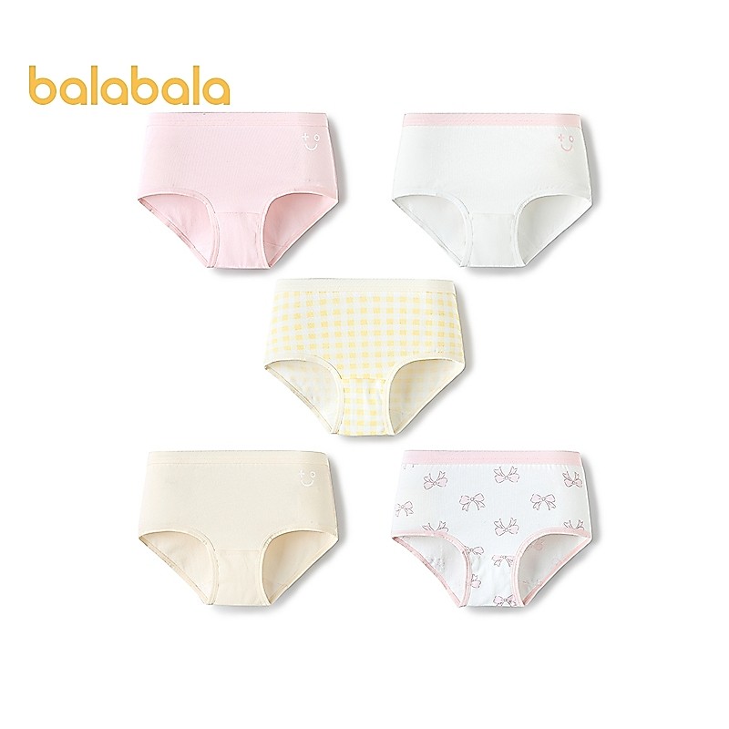 Balabala ชุดชั้นในเด็กผ้าฝ้าย A Class Girls Boxer กางเกงขาสั้นเด็กวัยหัดเดิน Tween Baby Square กางเกงห้าแพ็คยืดหยุ่นนุ่ม