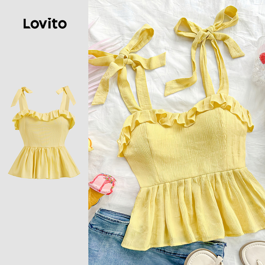 Lovito เสื้อกล้ามลายผักกาดหอมสุดน่ารักสำหรับฤดูร้อน/ฤดูใบไม้ผลิสำหรับผู้หญิง L129ED018