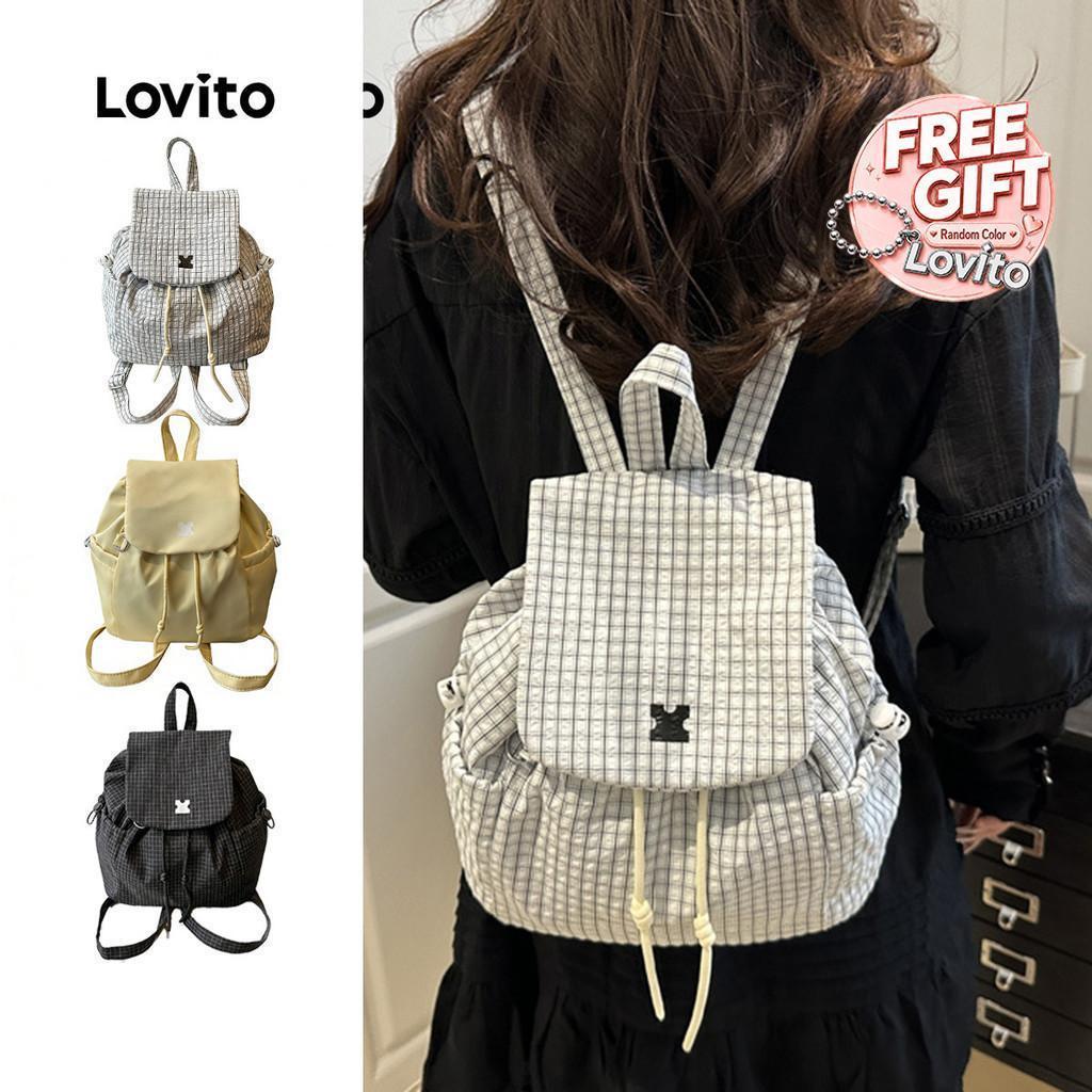 Lovito กระเป๋าเป้สะพายหลังแบบมีเชือกรูดสำหรับผู้หญิง สไตล์แคชชวล เหมาะสำหรับนักเรียนและเดินทาง LFA107039