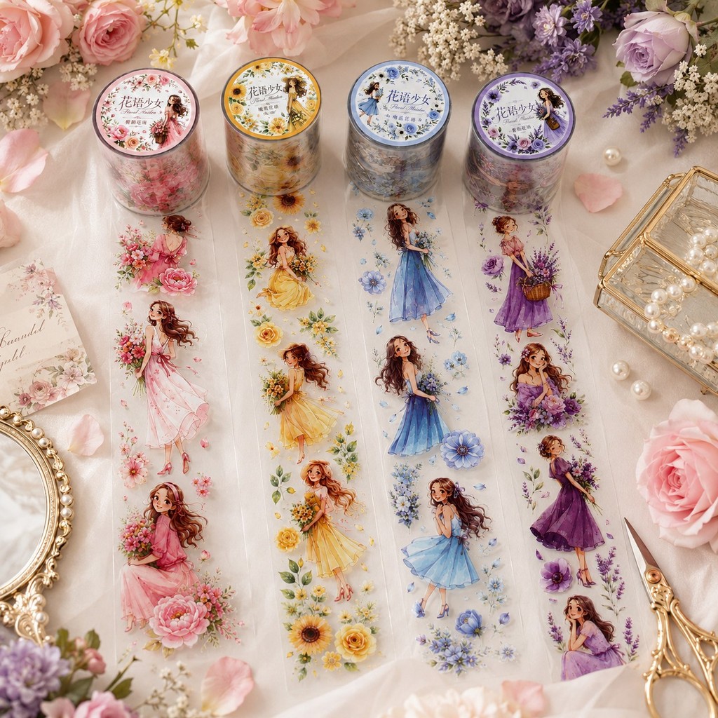 40 มม. * 2 เมตร PET สาวสติกเกอร์สติกเกอร์โปร่งใสสําหรับ Journaling Scrapbooking Planner DIY หัตถกรรมสติกเกอร์ตกแต่งเทป