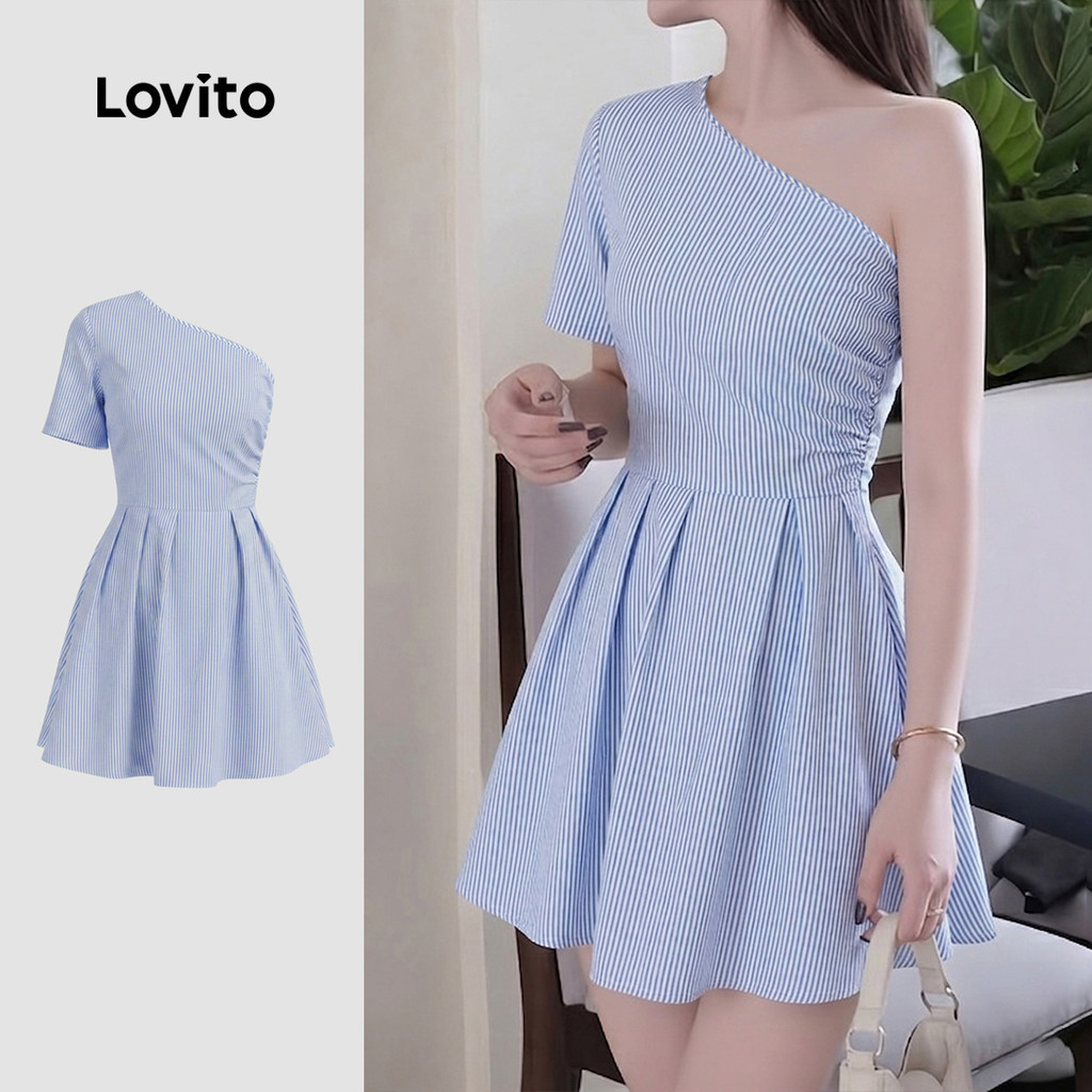 Lovito ชุดเดรสลําลอง สีฟ้า สําหรับฤดูใบไม้ผลิและฤดูร้อน LK5AD653
