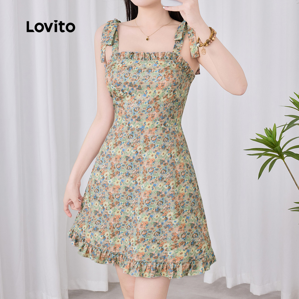 Lovito เดรสโบโฮซิปสีเหลืองสําหรับฤดูใบไม้ผลิ/ฤดูร้อนสําหรับผู้หญิง L164ED448