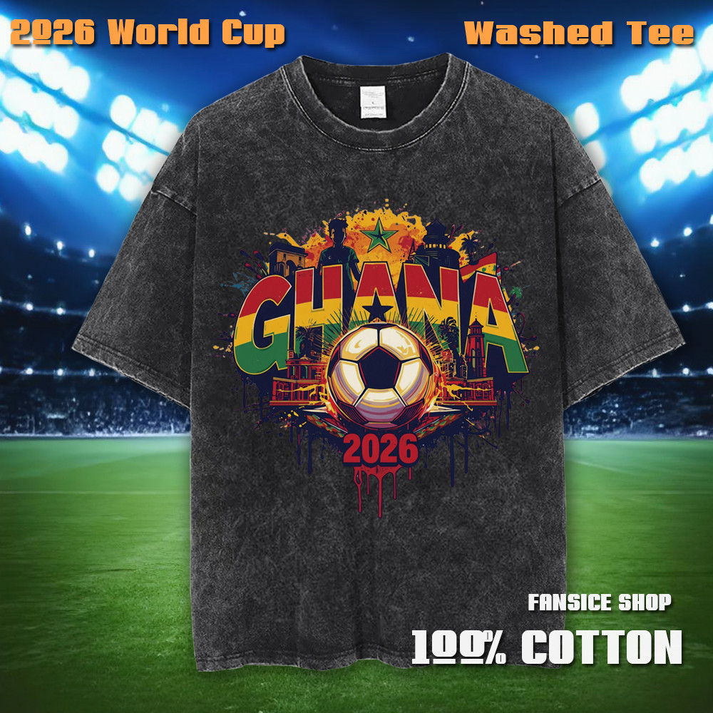 กานา Ghana ฟุตบอลโลก 2026 World Cup เสื้อยืดฟุตบอล วินเทจฟอกสี ผ้าฝ้าย 100% เสื้อที่ระลึก พร้อมส่งจากประเทศไทย