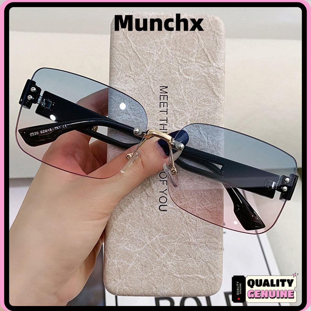 MUNCHX แว่นกันแดดไร้ขอบ, เลนส์ไล่ระดับป้องกันรังสียูวีรูปสี่เหลี่ยมผืนผ้า, แฟชั่นสไตล์เกาหลี Ins Style Frameless Shades สําหรับผู้หญิงและผู้ชาย
