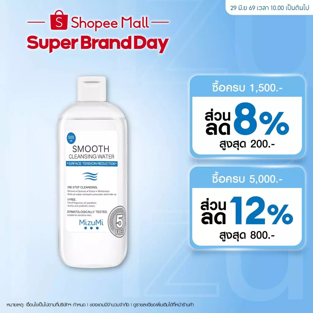 MizuMi Smooth Cleansing Water 500ml คลีนซิ่งวอเตอร์ สลายเมคอัพ สัมผัสนุ่มลื่น ลดการก่อริ้วรอย ผิวเป็นสิว แพ้ง่าย