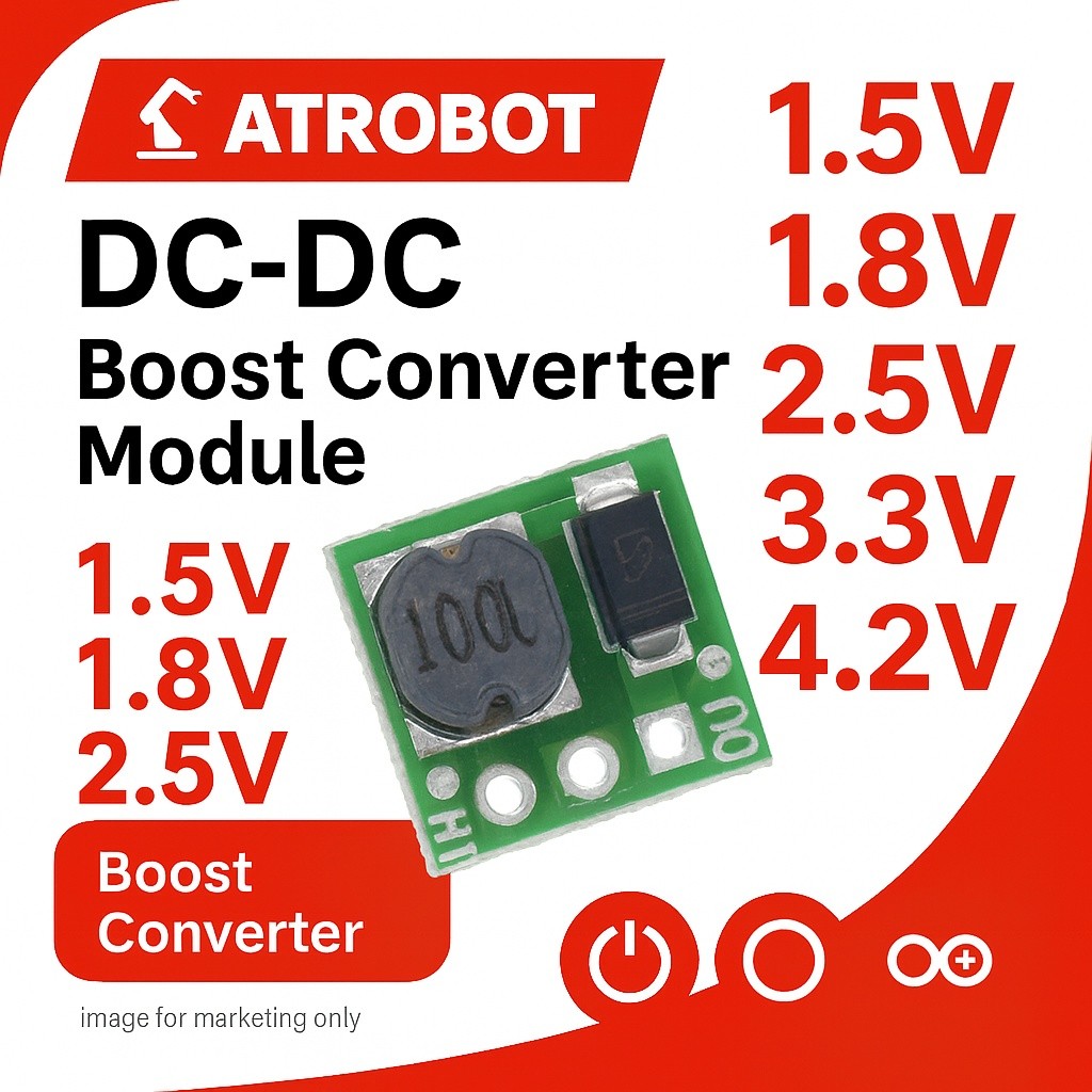 DC-DC Boost Converter โมดูล 0.8-4.2V to 5V/3.3V ขนาดเล็ก ประหยัดพื้นที่ ใช้ไฟต่ำ ออกแรงดันคงที่