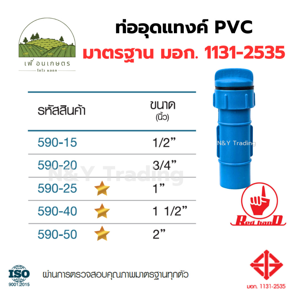 ท่ออุดแทงค์ PVC ตรามือ มาตรฐาน มอก.1131-2535