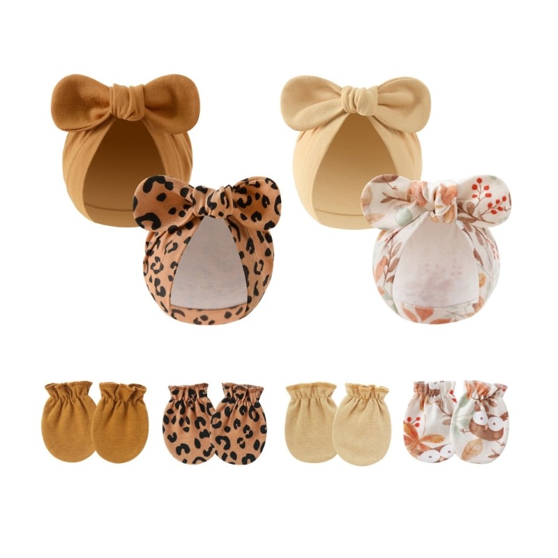 XU 2 ชิ้นทารกแรกเกิดหมวก Mittens ชุดผ้าฝ้ายระบายอากาศ Anti Scratching ถุงมือสําหรับ 0 ถึง 6 เดือนเด็