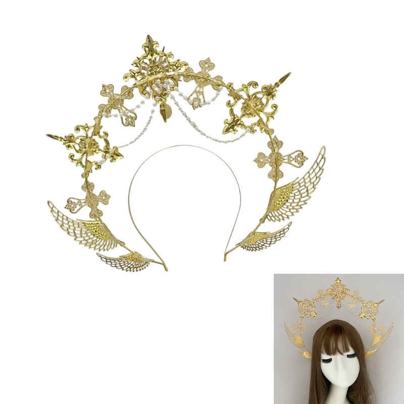 ตะกั่ว Halos Crowns Lolitas Marys Goddesses แถบคาดศีรษะผู้หญิงคอสเพลย์ฮาโลวีนเครื่องแต่งกาย Goddesse