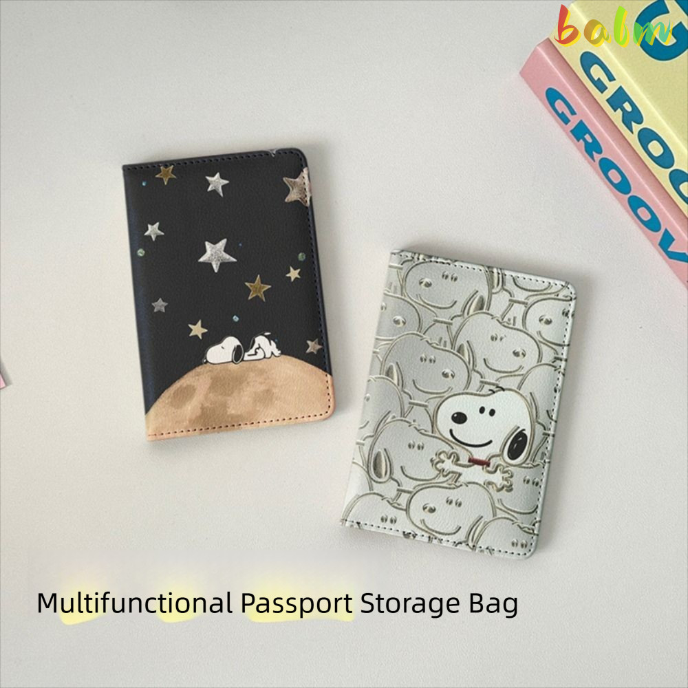 BALM Passport Holder, PU Leather Ultra-thin Passport Bag, Cute Snoopy Cartoon Multi-function Credit Card Wallet Travel