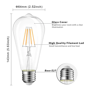 OYMG LED Retro Edison Filament หลอดไฟ ST64 220V E27 2 W/4 W/6 W/8 W/12 W/16 W แสงสีขาว 6000 K Neutral Light 4000 K แสง 3000 K