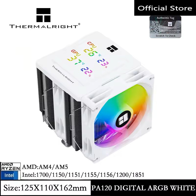 Thermalright PA120 Digital WHITE ARGB จอแสดงผล LCD CPU Air Cooling หม้อน้ํา 6 ท่อความร้อนแชสซีระบายค