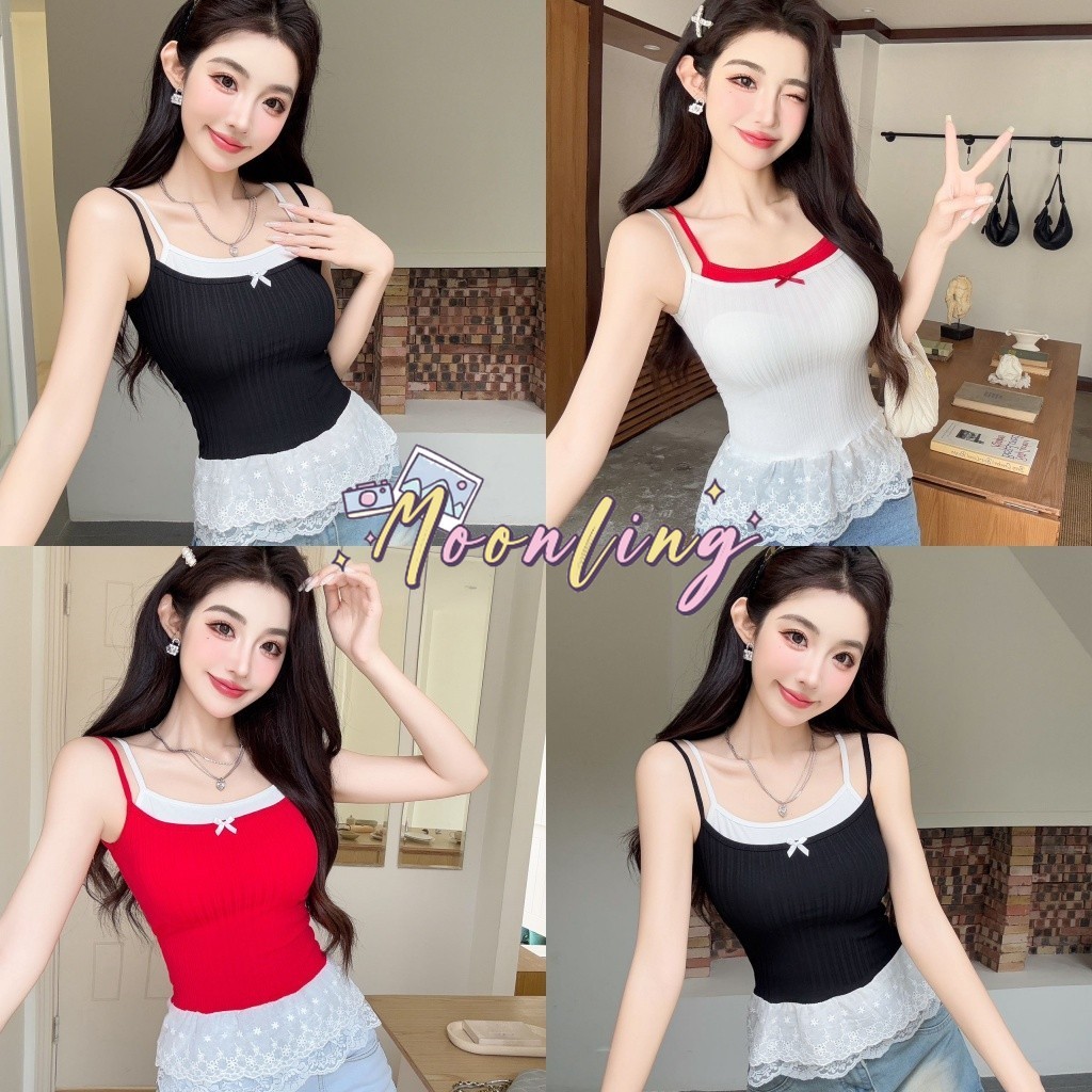 🌜Moonling🌛พร้อมส่งจากไทย เสื้อสายเดี่ยว สีสดใส มีฟองน้ำ ทรงรัดตัว3สีเกาหลีมากเกาหลีสไตล์ ลำลอง *FY896*