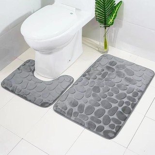 Anti-Skid Bathroom Mat Set 2PCS, Textured Cobblestone Design, Non-Slip Bathtub Shower Carpet