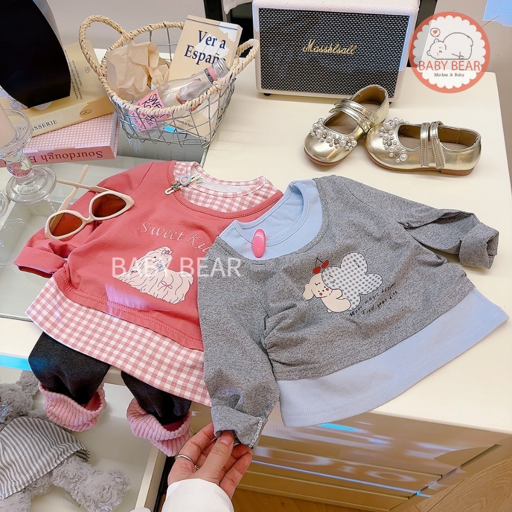 เสื้อยืดเด็ก เสื้อยืดแขนยาว แต่งดีไซน์ 2 ชั้น สำหรับเด็กผู้หญิง Size80-120cm