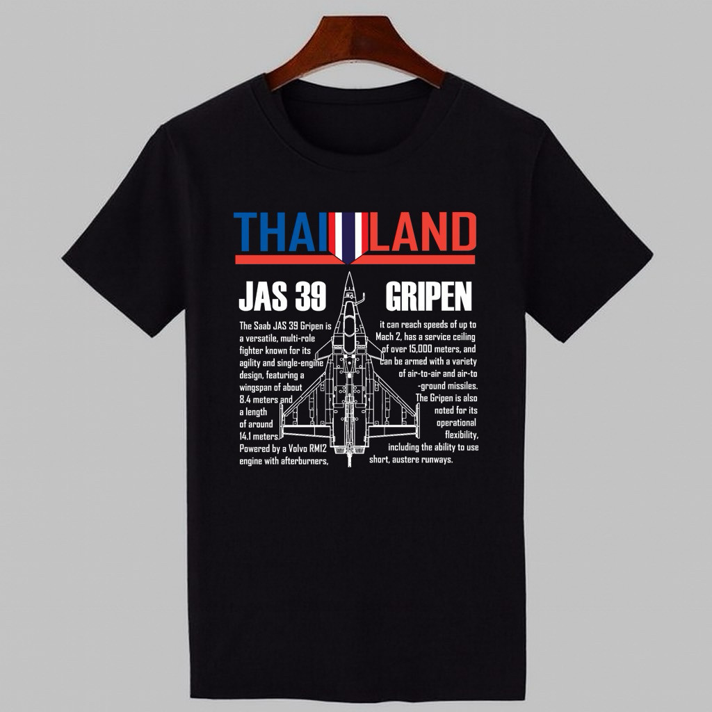 เสื้อยืดผ้าฝ้าย 100% พิมพ์ลายเครื่องบิน JAS 39 Gripen เหมาะสำหรับทั้งชายและหญิง แขนสั้น