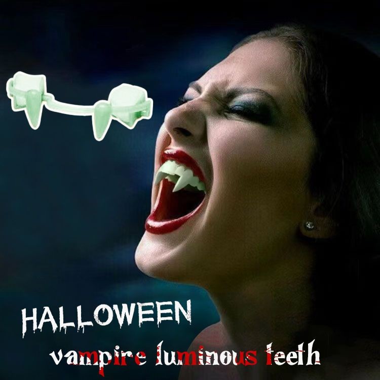 Luminous Vampire Halloween Fangs Retractable แวมไพร์ Fangs ฮาโลวีนแต่งหน้า Props Reay stock ✨092205ท