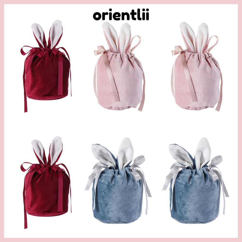 ORIENTLEE Easter Bunny Ears Candy Bags, Easter Rabbit Wedding Favor Drawstring Bag Rabbit Ear Bag, C