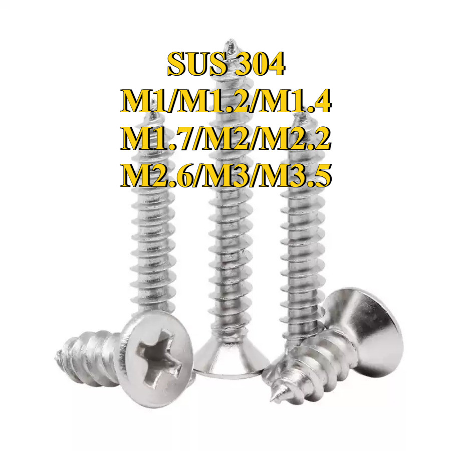 น็อต สกรู หัวเตเปอร์ แฉก F+ สแตนเลส 304 เกลียวปล่อย  / Flat Head Phillip Tapping Screw SUS304 M1/M1.