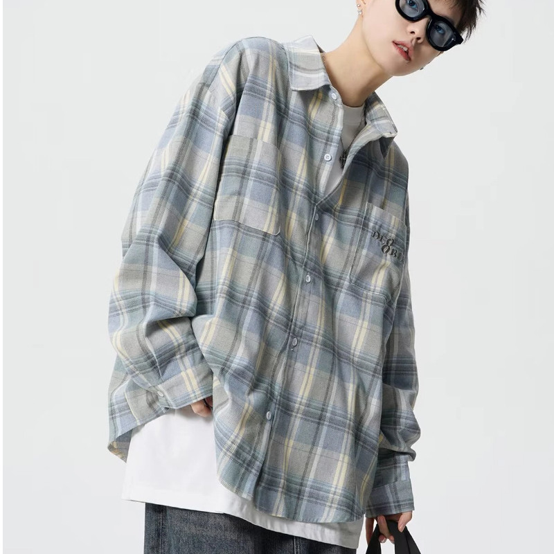 เสื้อเชิ้ตแขนยาวสไตล์อเมริกันย้อนยุค ลายสก๊อต สำหรับผู้ชาย ไซส์บวกหลวม สบาย - รูปที่ 3